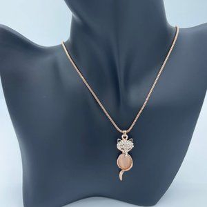 14K Gold Plated Cubic Zirconia Jewelry Necklace with a Fox Pendant